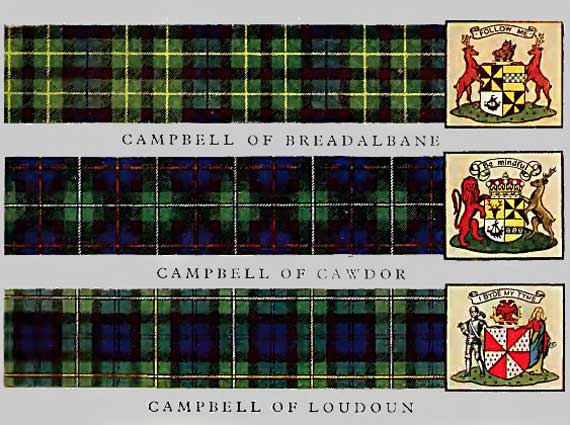 the tartans and crests from Campbells of Breadalbane, Cawdor and Loudon