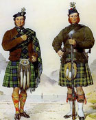 Scottish art painting showing clan dress in the 1800's