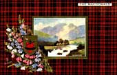 painting of glencoe, shield and badge of clan macdonald