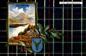 painting of Loch Maree, shield and badge of clan mackenzie