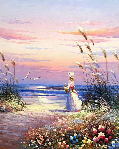 painting of a young girl looking out to sea