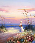 oil painting of figure by the sea