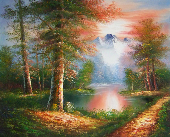 sunset over the mountains painting