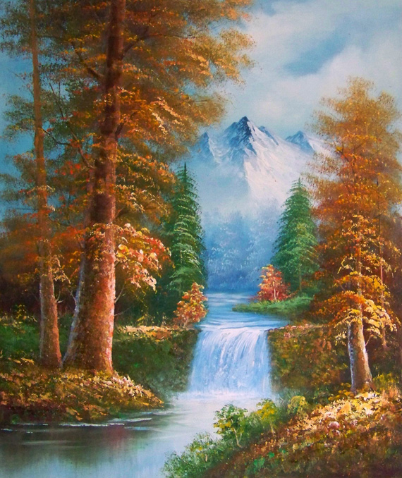 landscape painting of a waterfall