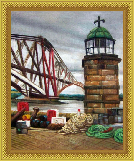 Scottish landscape painting showing the forth Bridge