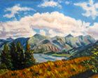 oil painting of the 5 sisters mountains