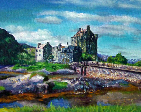 painting of Elandonan castle, seat of Clan MacRae