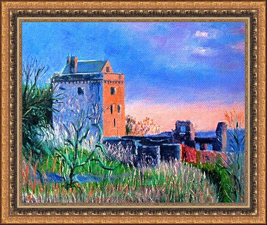 Scottish artist painting of castle Campbell